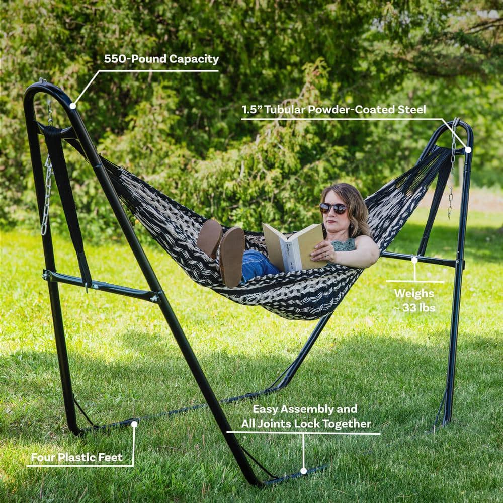 Black Powder-Coated Steel Universal Hammock Stand for 9 to 14 Feet