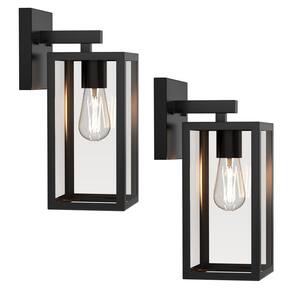 2-Pack 12.44 in. Black Outdoor Hardwired Wall Lantern Scone with No Bulbs Included