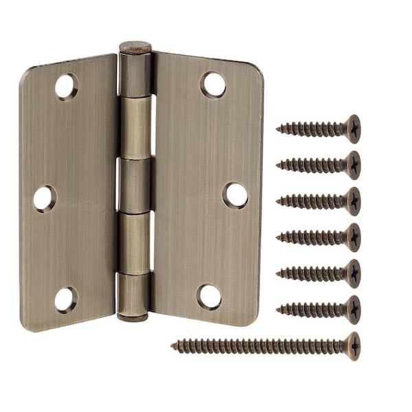 3-1/2 in. x 1/4 in. Radius Antique Brass Squeak-Free Door Inset Hinge
