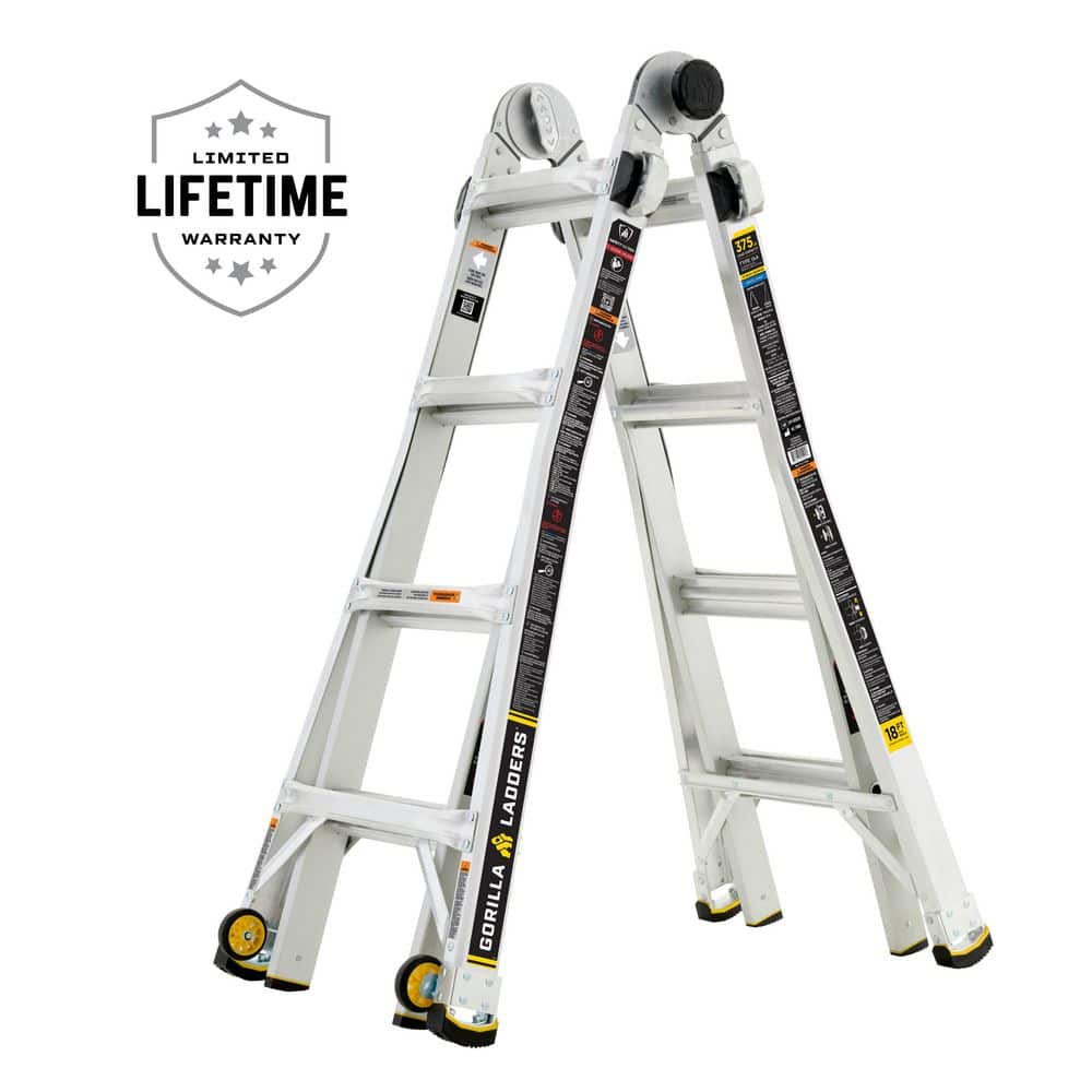 Ladders With Riggers Gorilla Ladders 18 ft. Reach MPXW Aluminum Multi-Position Ladder with ...