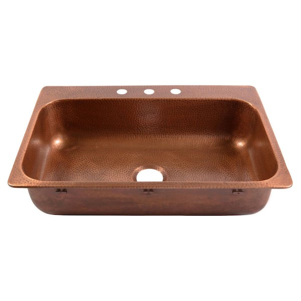 Angelico 33 in. 3-Hole Drop-In Single Bowl 17 Gauge Antique Copper Kitchen Sink