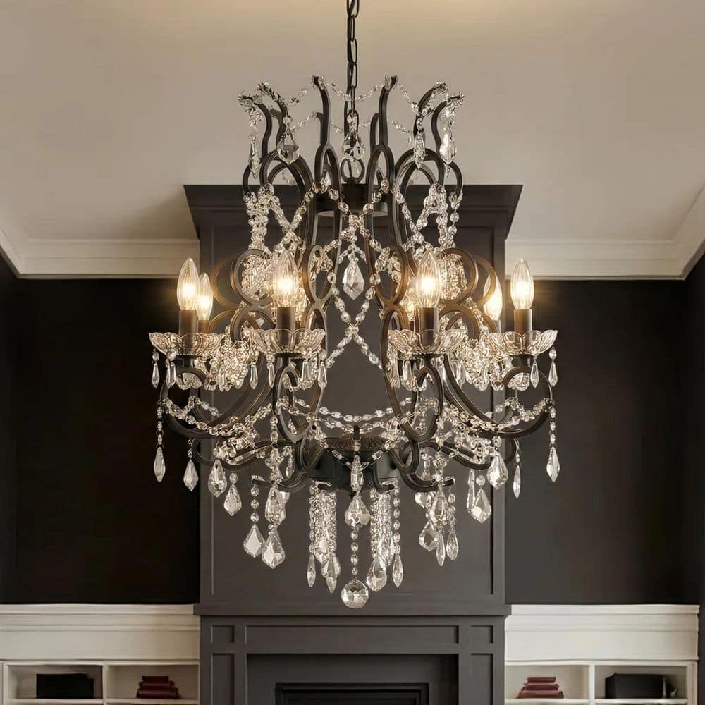 Maxax Atlanta 10-Light 24.5 in. Black Crystal Traditional Candle