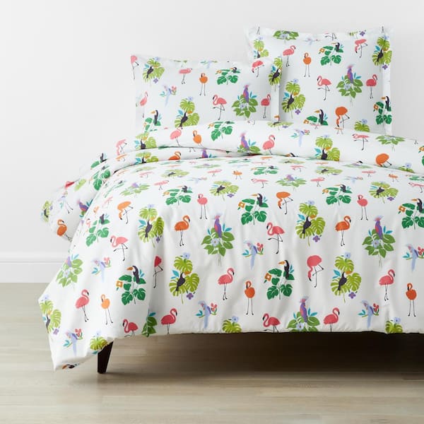 The Company Store Company Cotton Tropical Flamingo White Multi Twin XL Cotton Percale Duvet Cover