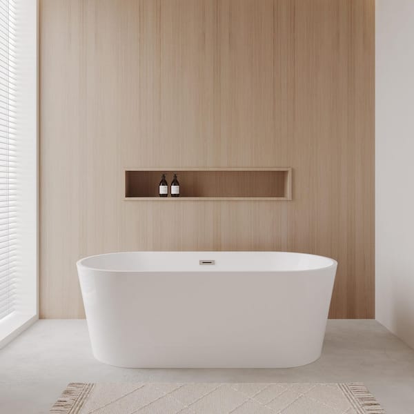 Carissa 5.6 ft. Acrylic Flatbottom Non-Whirlpool Bathtub in White with Brushed Nickel Trim