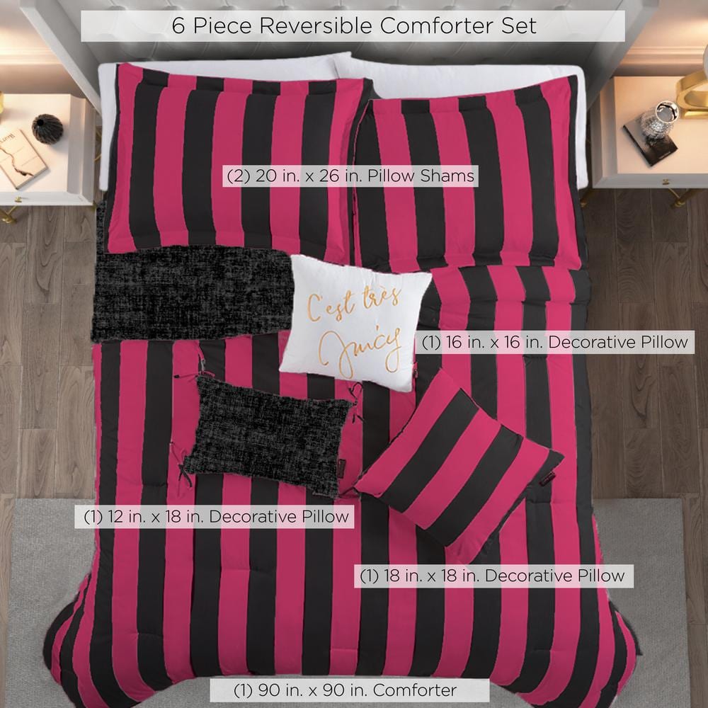 Full Black and Hot Pink Reversible Microfiber Bedding Set
