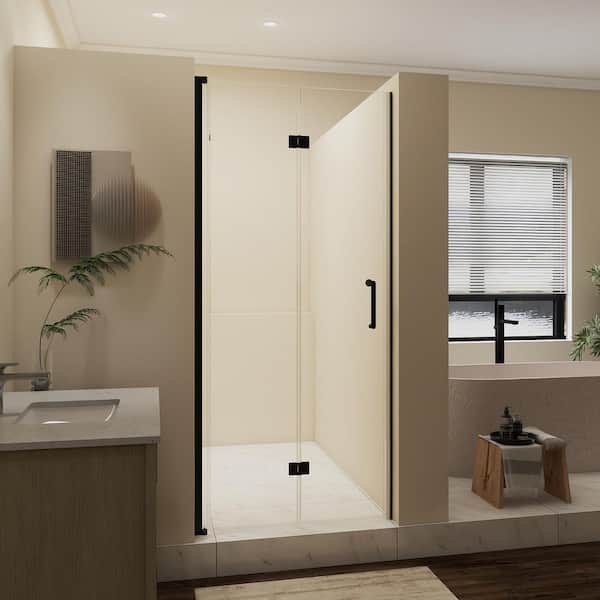 34 in. W x 72 in. H Bi-Fold Frameless Shower Door in Matte Black with Clear Glass
