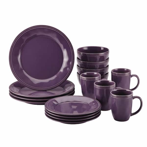 Rachael Ray Cucina 16-Piece Casual Lavender Stoneware Dinnerware Set (Service for 4)