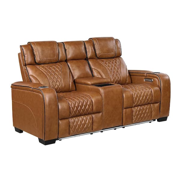 Lazzara Cassian 72 in. W Brown Leather 2-Seater Power Double