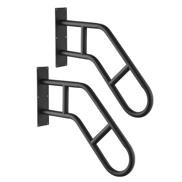 26 in. U-Shaped Wall-Mounted Handrail for Garage Porch Garden, Black (2-Pack)