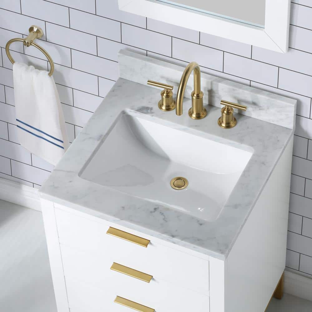 Pure White 24'' Single Sink Vanity with Carrara Marble Top