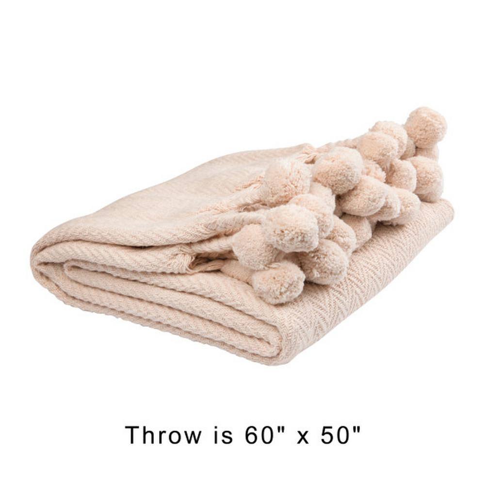 Blush Cotton Pom Pom Reversible Weighted Throw Blanket