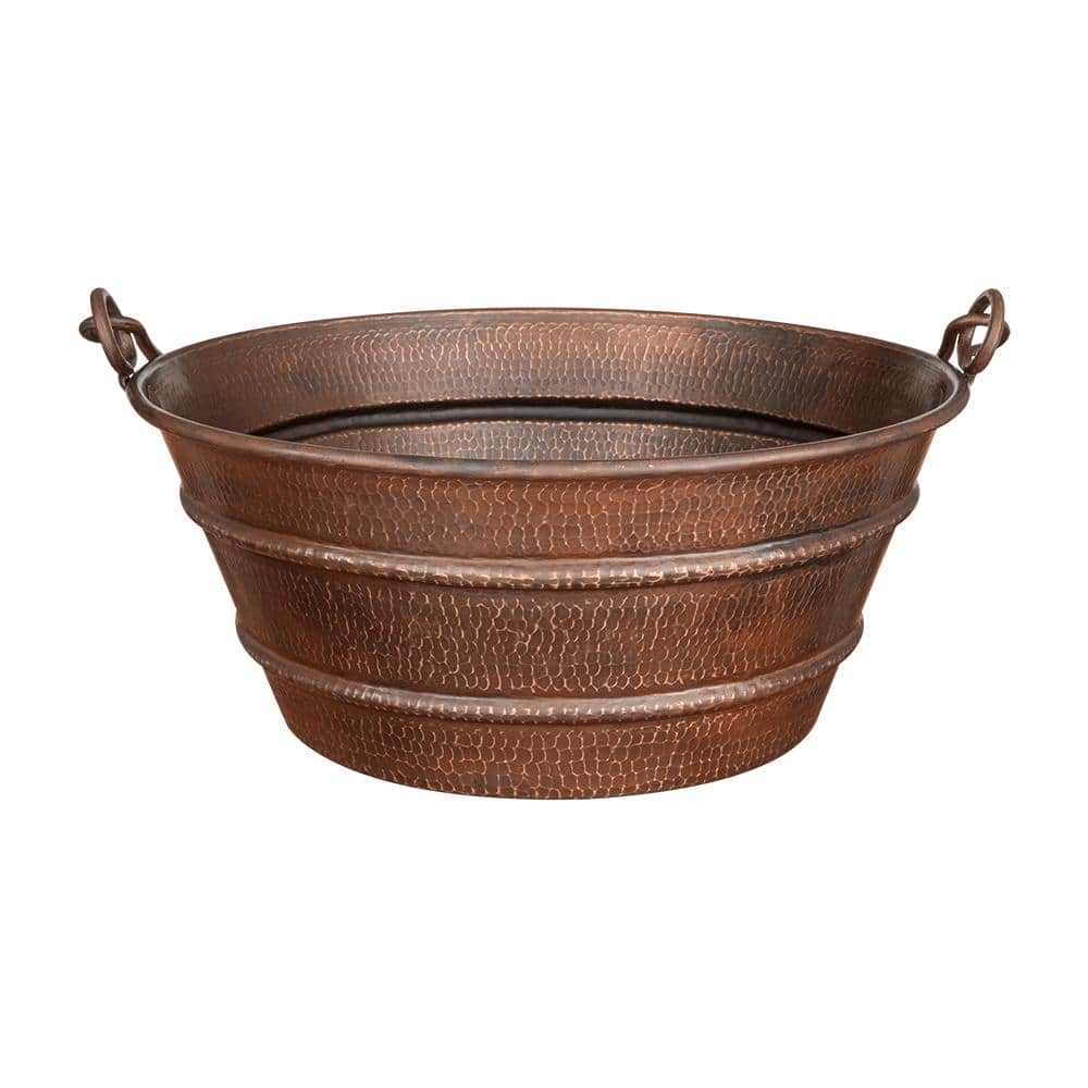 16" Round Hammered Copper Wall-Mount Vessel Sink with Handles