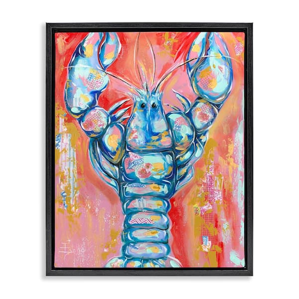 Abstract Patchwork Lobster by Estelle Grengs Black Floater Frame Coastal Graphic Art Print 31 in. x 25 in.