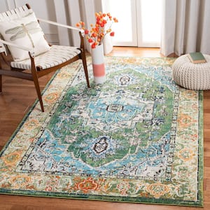 Monaco Green/Turquoise 7 ft. x 9 ft. Border Floral Area Rug