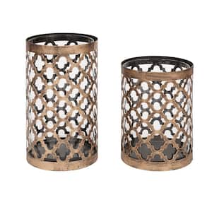 9.65 in. Brown Metal and Glass Outdoor Patio Candle Holder
