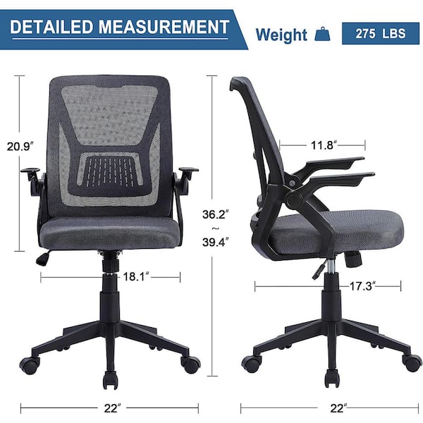 Fabric Swivel Ergonomic Office Task Chair with Adjustable Arms Mesh Lumbar Support for Computer Task Work, Gray