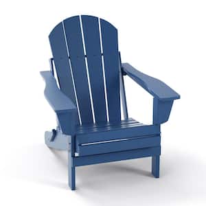 Traditional Curve Back Navy Blue Folding HDPE Wood Outdoor Adirondack Chair