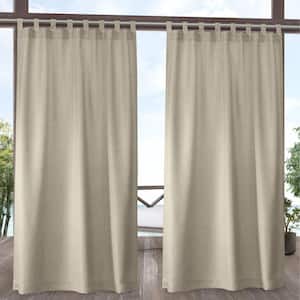 Biscayne Natural Solid Light Filtering Hook-and-Loop Tab Indoor/Outdoor Curtain, 54 in. W x 84 in. L (Set of 2)