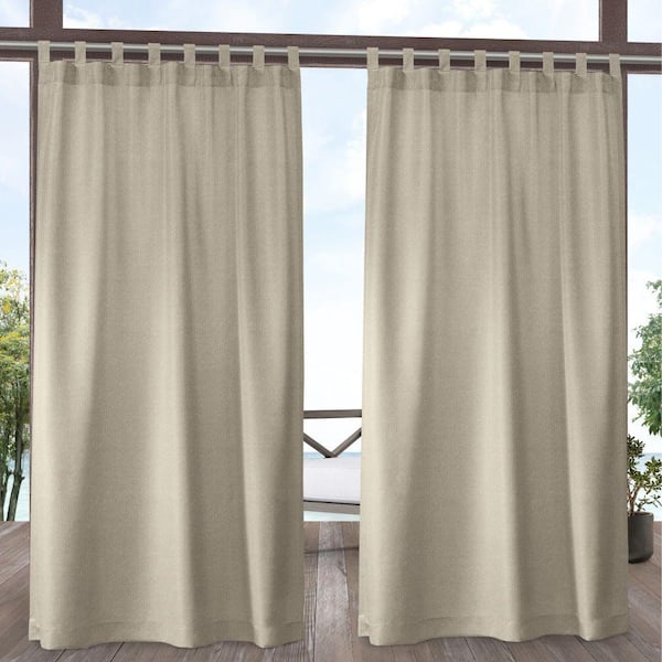 EXCLUSIVE HOME Biscayne Natural Solid Light Filtering Hook-and-Loop Tab Indoor/Outdoor Curtain, 54 in. W x 84 in. L (Set of 2)