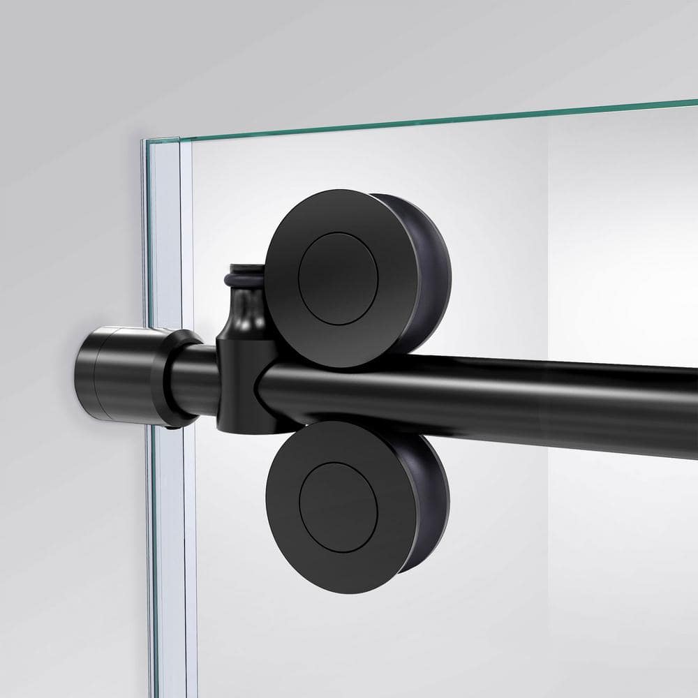 Enigma-XO Frameless Clear Glass Sliding Shower Door in Satin Black Stainless Steel