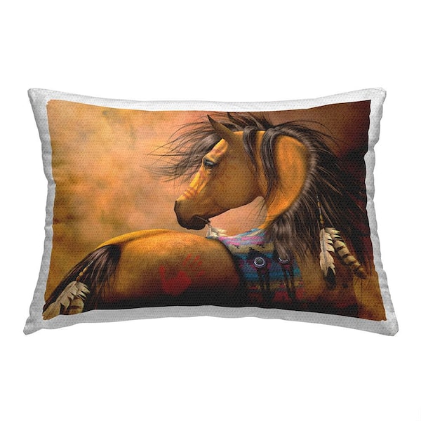 Stupell Industries Native Horse Portrait Brown Rectangular Outdoor Throw Pillow