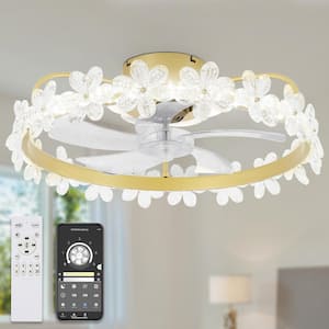 21 in. LED Indoor White Crystal Low Profile 6-Speed Reversible Flush Mount Ceiling Fan with Dimmable Light and Remote