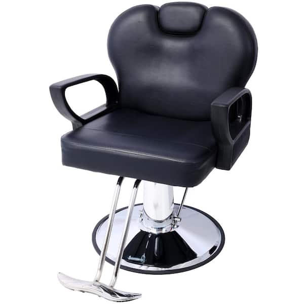Faux Leather Seat Reclining Salon Chair in Black with Hydraulic All Purpose Shampoo Chair Beauty Salon Hairdresser Chair