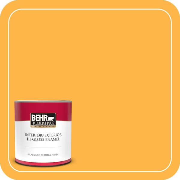 BEHR PREMIUM PLUS 1 qt. #300B-6 Glorious Gold Hi-Gloss Enamel Interior/Exterior Paint & Primer