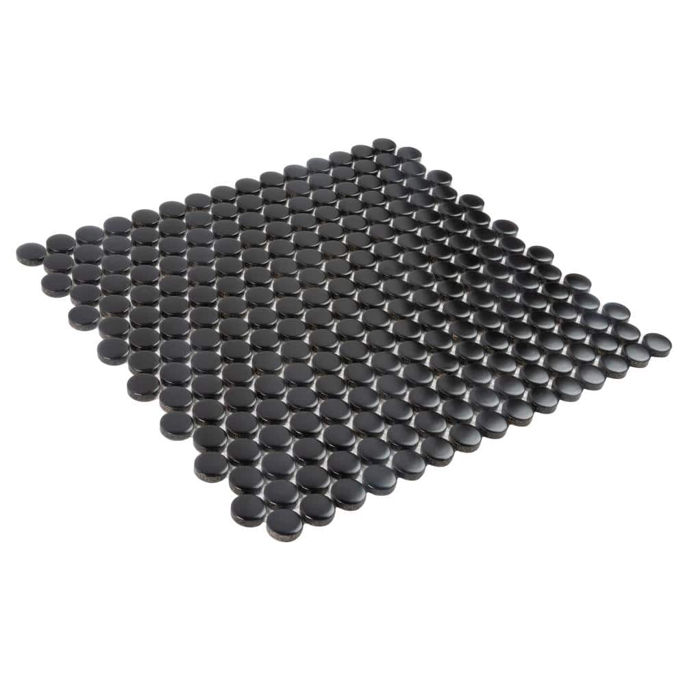 Cirkel 11.46'' x 12.4'' Glossy Black Porcelain Penny Tile Mosaic