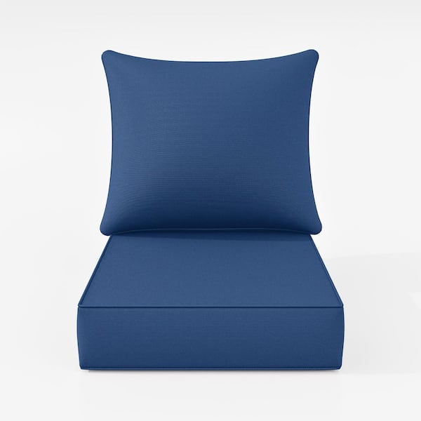 24 in. x 24 in. Deep Seat Outdoor Lounge Cushion with Backrest, Premium Waterproof Patio Furniture Cushions Blue