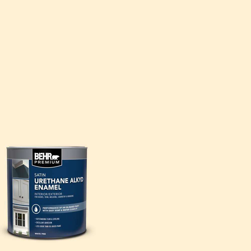 BEHR PREMIUM 1 qt. #YL-W03 Honied White Satin Enamel Urethane Alkyd ...