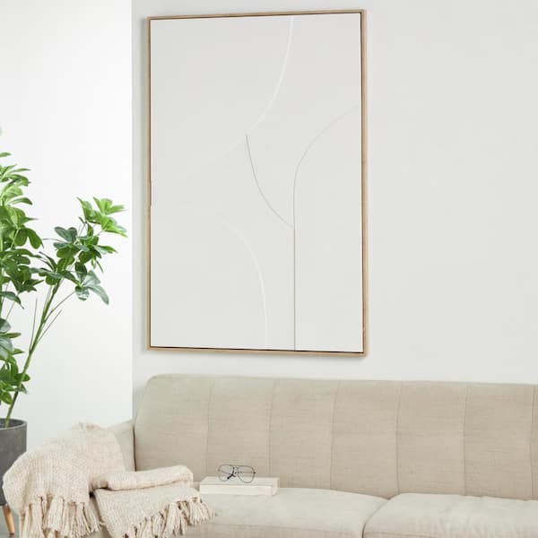 Litton Lane 1- Panel Geometric Framed Wall Art Print with Abstract Circles and Brown Wooden Frame 49 in. x 33 in.