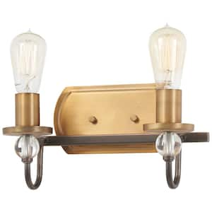 Safra 2-Light Harvard Court Bronze with Brushed Brass Bath Light