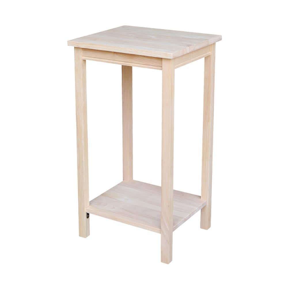 Elegant Unfinished Parawood Portman Accent Table with Shelf
