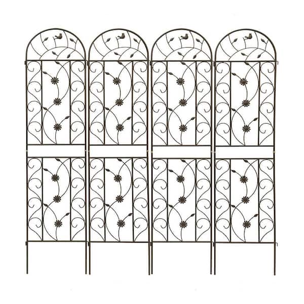 Sudzendf 86.7 in. Outdoor Garden Metal Rustproof Plant Climbing Trellis Brown, 4 Pieces