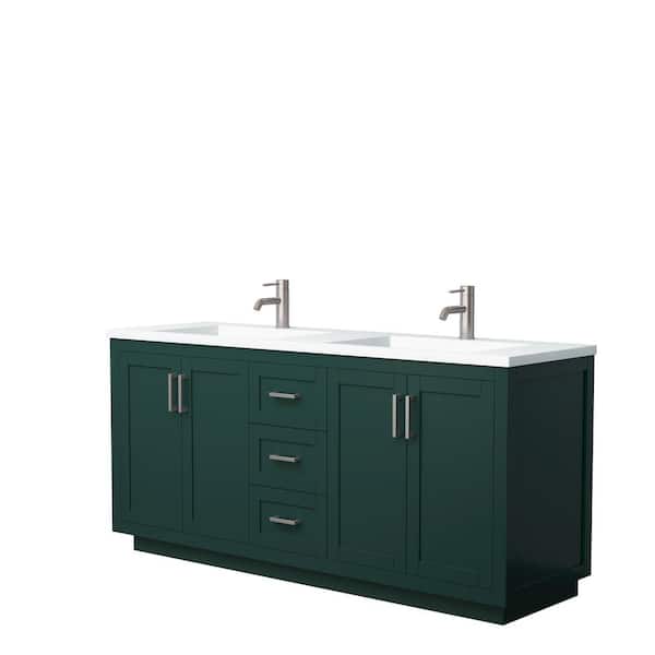 Wyndham Collection Miranda 72 in. W x 22 in. D x 34.25 in. H Double Bath Vanity in Green with Matte White Solid Surface Top