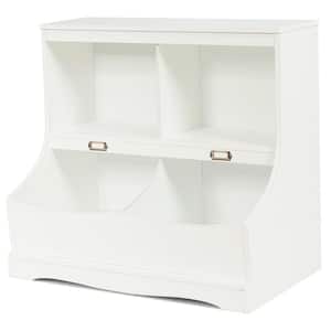 2-Shelf Kids White Wooden Multi-Functional Bookcase Floor Toy Storage Display