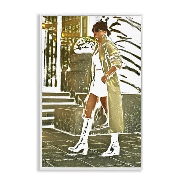 Stupell Industries Girl in Gold Trenchcoat by Graffi*tee Studios White Framed People Giclee Art Print 18 in. x 12 in.