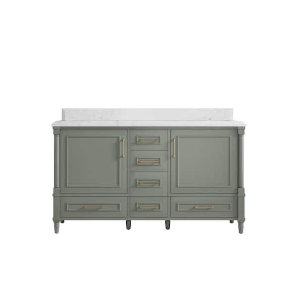 Willow Collections Hudson 60 in. W x 22 in. D x 36 in. H Double Sink Bath Vanity in Evergreen with 1.5 in. Empira Quartz Top
