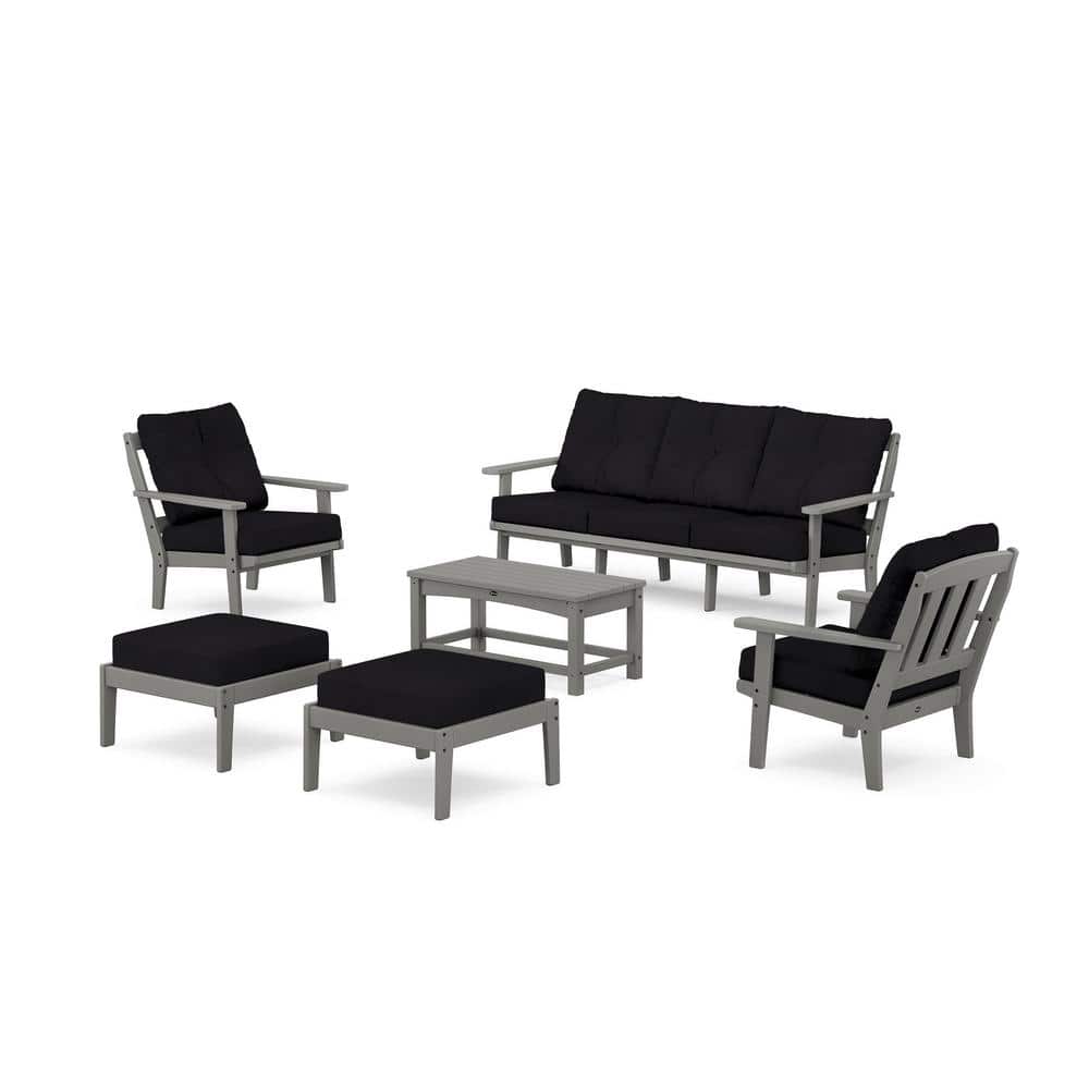 Cape Cod 6 Piece Gray and Black Outdoor Sofa Set