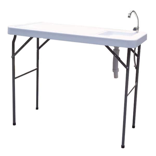 Tunearary Folding Outdoor Side Plastic Table Metal Frame with Sink and Faucet
