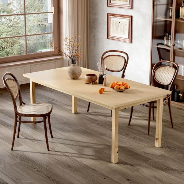 FUFU&GAGA Natural Color Wood 78.7 in. W 4 Legs Dining Table With Wooden Legs for 6-8 People