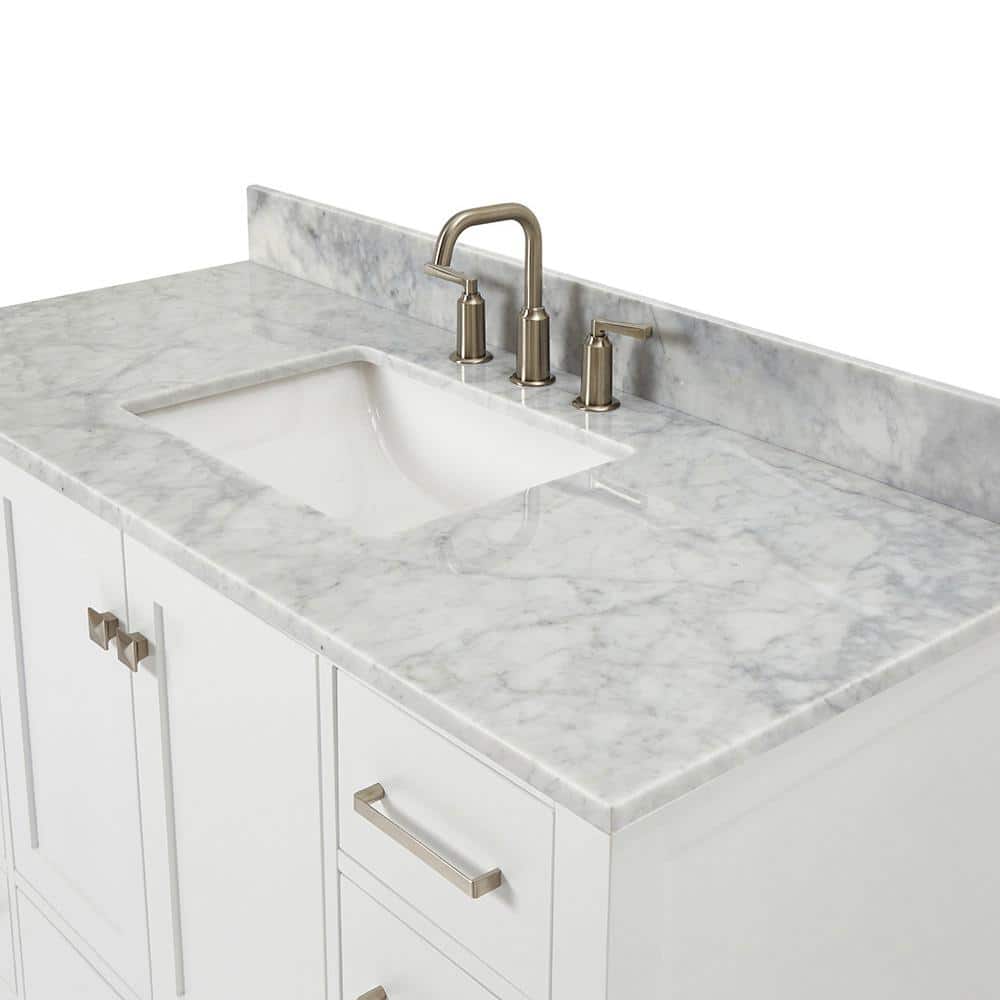 Cambridge 49-Inch White Marble Top Single Sink Bathroom Vanity