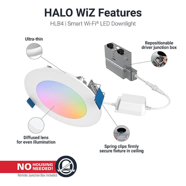 HALO HLB 4 in. Color and Tunable White Slim Canless Smart Wi-Fi LED Downlight with WiZ Pro HLB4069WZRGBWMWR - The Home Depot