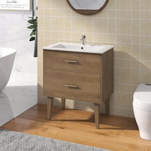 30 in. W x 18.5 in. D x 34.7 in. H Modern Single Bathroom Vanity in Brown with White Ceramic Top Set for Bathroom