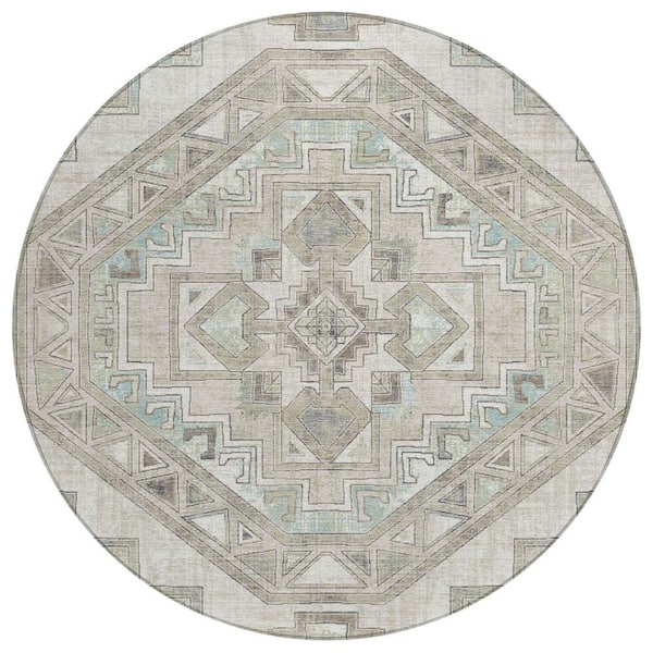 Chantille Machine Washable Indoor/Outdoor Abstract ACN2794 Ivory 8 ft. x 8 ft. Round Rug