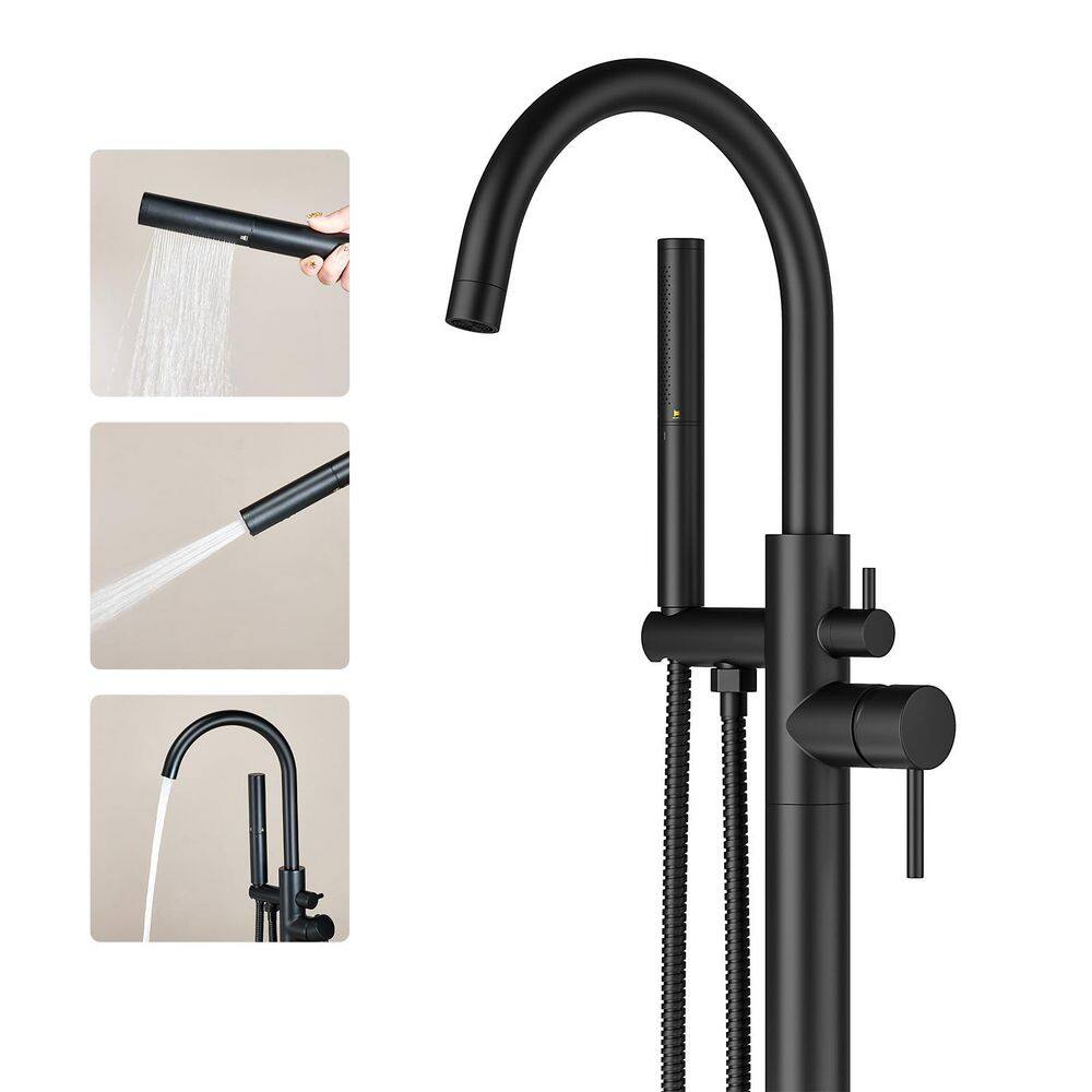 Single-Handle Floor Mounted Freestanding Tub Faucet with Gooseneck Spout and Handheld Shower in Matte Black price history on PriceWatchPro