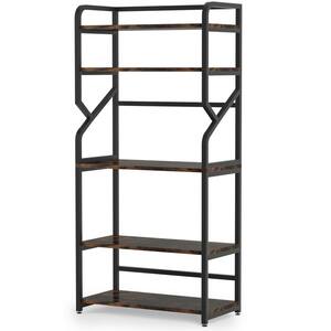 Keenyah Rustic Brown Kitchen Baker's Rack with 5 Tier and Hooks