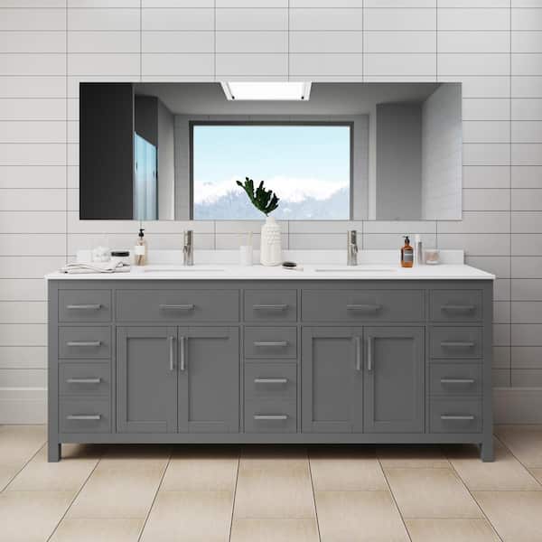 Wyndham Collection Beckett 84 in. W x 22 in. D Double Vanity in Dark Gray with Cultured Marble Vanity Top in White with White Basins