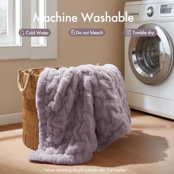 Madison Park Ruched Fur Lavender Gray Polyester Throw Blanket MP50